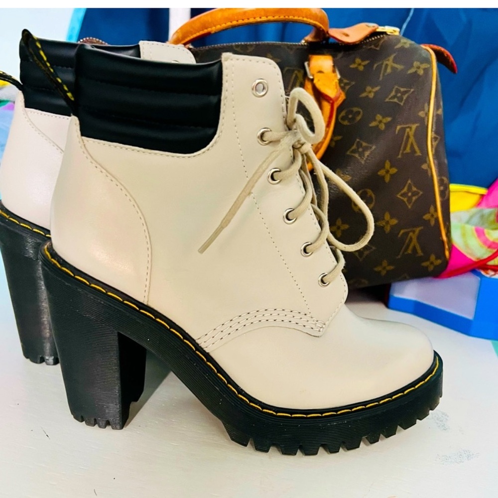 Dr. Martens White Block Heeled Boots